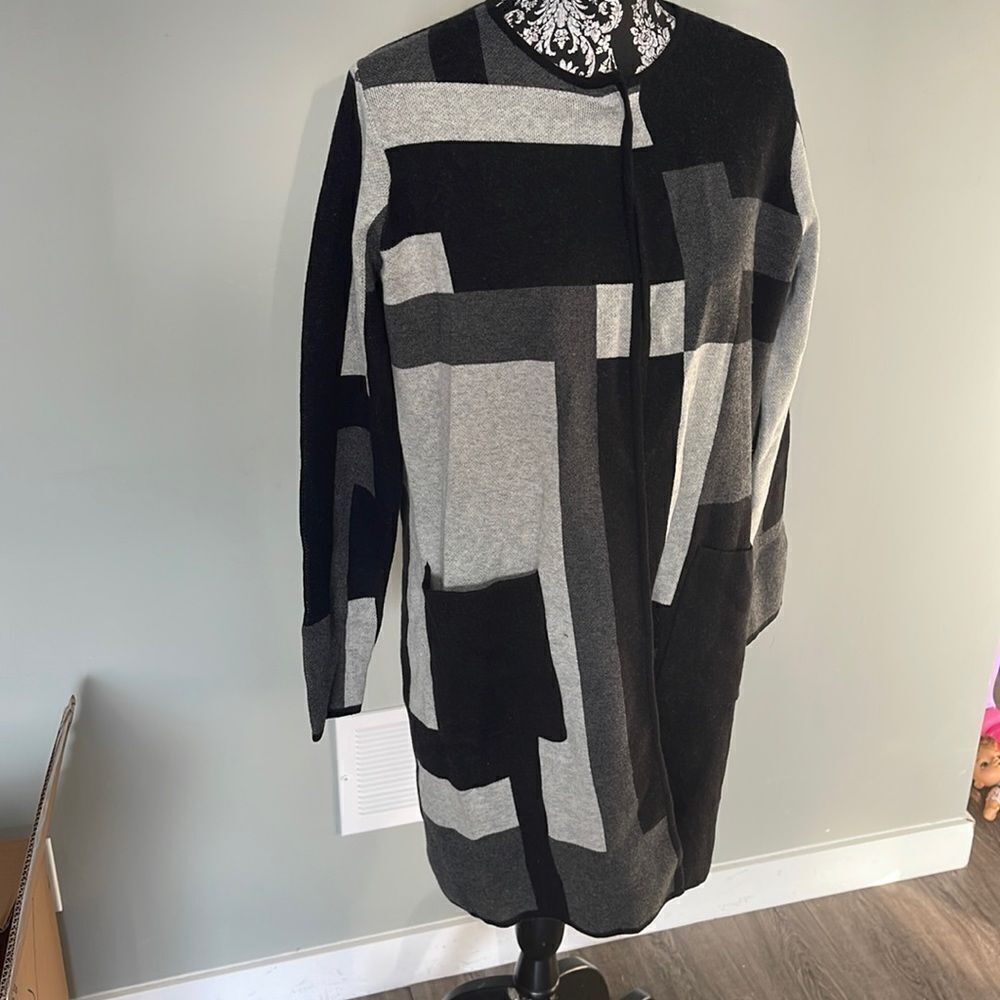 Jones New York Crew Neck Cardigan Coat S, Platinum Combo NEW